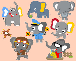 Vector set of elephants cartoon