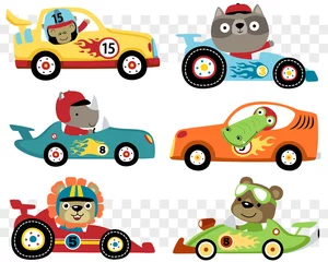 Wall murals Cartoon cars Vector set of cars race cartoon with funny racer
