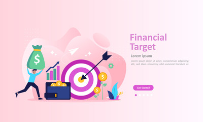Financial Target concept, dartboard with arrow, Growing graph and goal success achievement. Suitable for web landing page, ui, mobile app, banner template. Vector Illustration. 