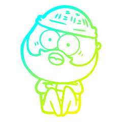 cold gradient line drawing cartoon surprised bearded man