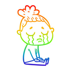 rainbow gradient line drawing cartoon crying woman
