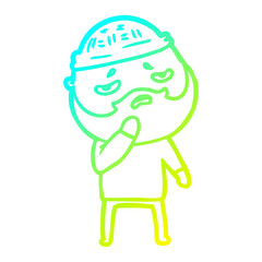 Fototapeta premium cold gradient line drawing cartoon worried man with beard