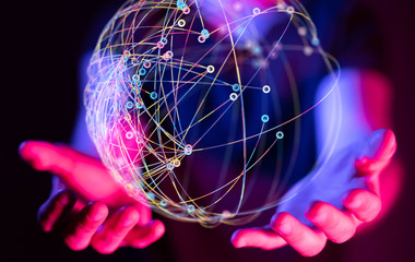 touching global network and data exchanges over the world 3D rendering