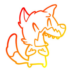 warm gradient line drawing laughing fox cartoon