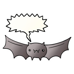 cartoon vampire bat and speech bubble in smooth gradient style