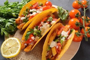 Tacos with grilled chicken and vegetables - Mexican food style