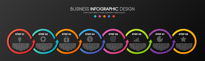 Business infographic with 8 circle elements. Vector