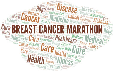 Breast Cancer Marathon word cloud. Vector made with text only.