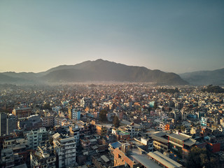 Aerial view of Thamel, a commercial neighborhood in Kathmandu, the capital of Nepal. It has been the centre of the tourist industry for decades. Low-budget travellers consider it a hotspot for tourism