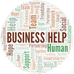 Business Help word cloud. Vector made with text only.