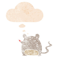 cartoon mouse and thought bubble in retro textured style