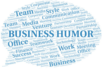 Business Humor word cloud. Collage made with text only.
