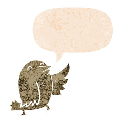 cartoon bird and speech bubble in retro textured style