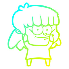 cold gradient line drawing cartoon smiling woman