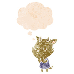 cartoon goat and thought bubble in retro textured style