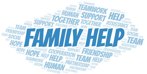 Family Help word cloud. Vector made with text only.