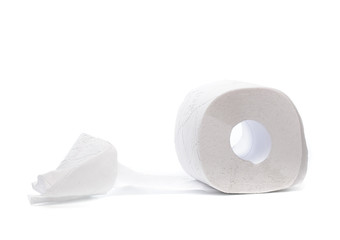 Roll of toilet paper or tissue isolated on white background .