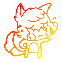 warm gradient line drawing crying fox cartoon
