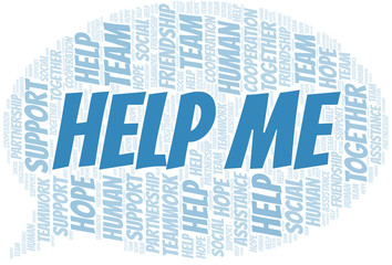 Help Me word cloud. Vector made with text only.