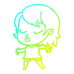 cold gradient line drawing cute cartoon vampire girl