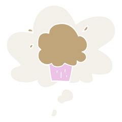 cartoon cupcake and thought bubble in retro style