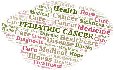 Pediatric Cancer word cloud. Vector made with text only.