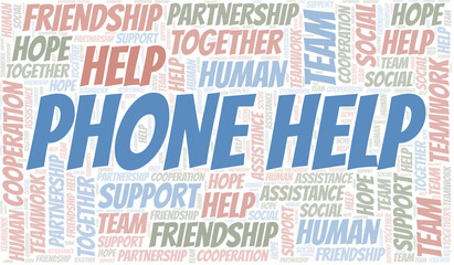 Phone Help word cloud. Vector made with text only.