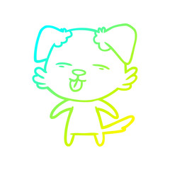 cold gradient line drawing cartoon dog sticking out tongue
