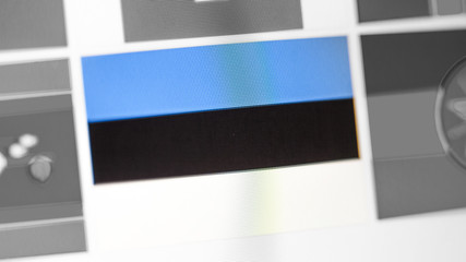 Estonia national flag of country. Estonia flag on the display, a digital moire effect.