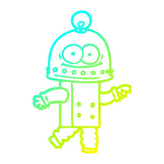 cold gradient line drawing happy carton robot with light bulb