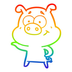 rainbow gradient line drawing cartoon pig pointing