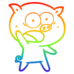 rainbow gradient line drawing cartoon pig shouting