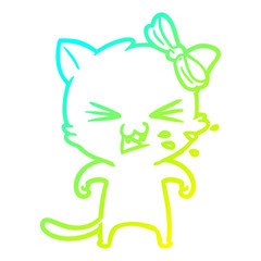 cold gradient line drawing cartoon cat