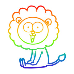 rainbow gradient line drawing happy cartoon lion