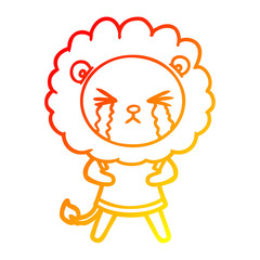 warm gradient line drawing cartoon crying lion