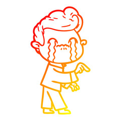 warm gradient line drawing cartoon man crying