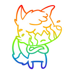 rainbow gradient line drawing crying fox cartoon