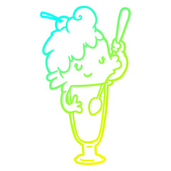 cold gradient line drawing ice cream soda girl