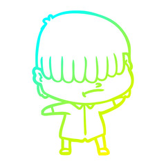 cold gradient line drawing cartoon boy with untidy hair