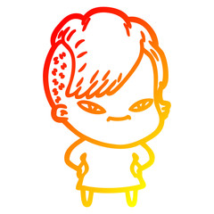 warm gradient line drawing cute cartoon girl with hipster haircut