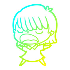 cold gradient line drawing cartoon woman talking loudly