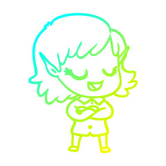 cold gradient line drawing happy cartoon elf girl
