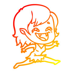 warm gradient line drawing cartoon laughing vampire girl