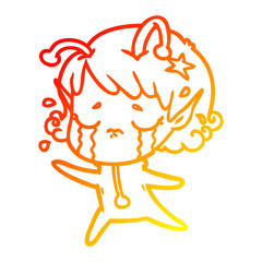 warm gradient line drawing cartoon crying alien girl