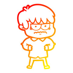 warm gradient line drawing annoyed cartoon boy