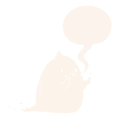 cartoon spooky ghost and speech bubble in retro style