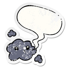 cute cartoon cloud and speech bubble distressed sticker