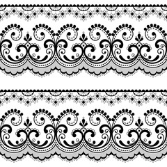 Victorian lace seamless design, black and white old fashioned repetitive design with flowers and swirls