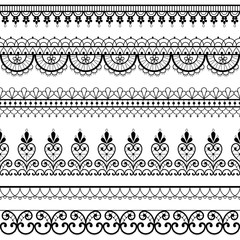 Lace openwork seamless vector pattern, retro ornamental repetitive design with flowers and swirls in black on white background