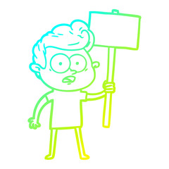 cold gradient line drawing cartoon staring man